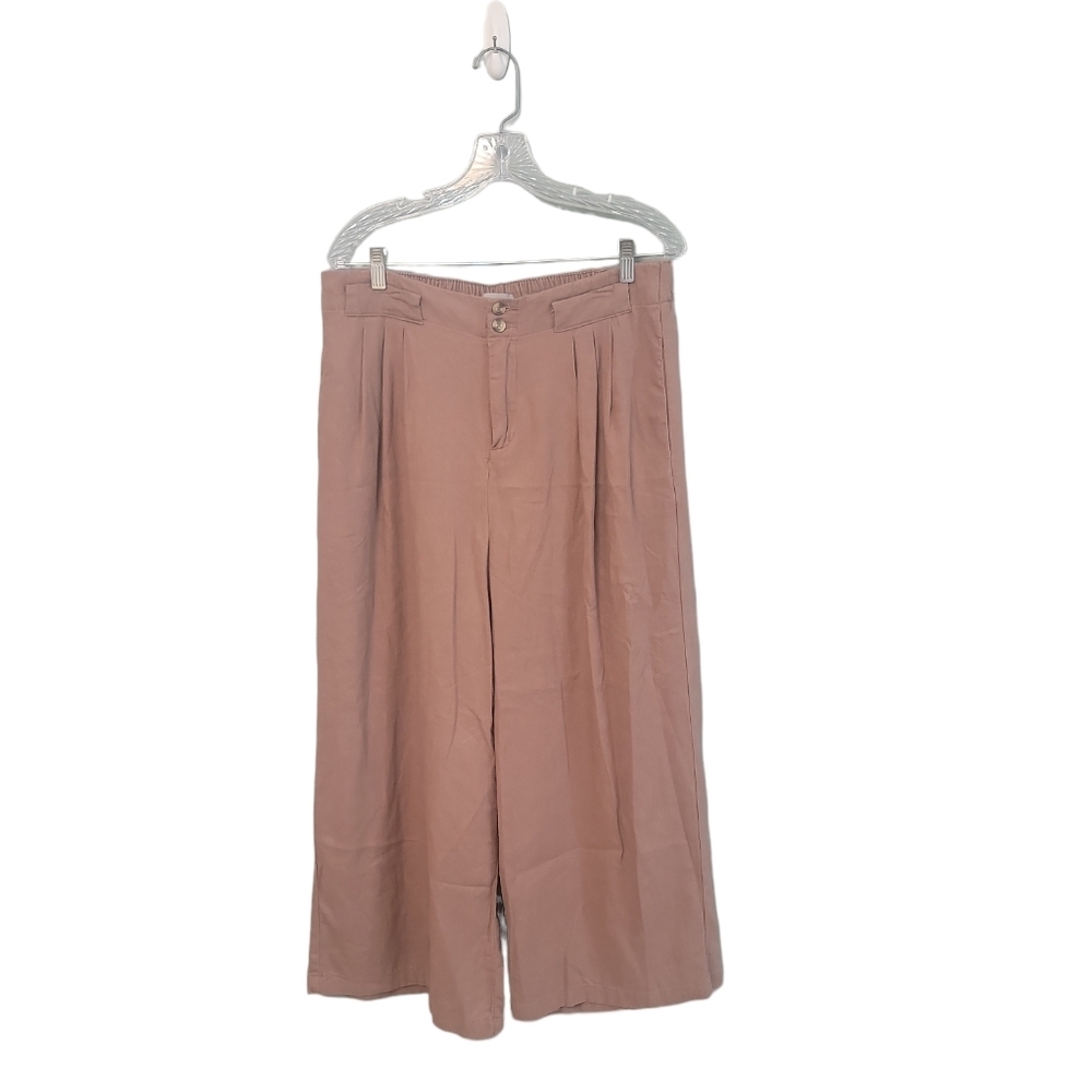 Falls Creek Wide Leg Palozza Linen Blend Cropped‎ Highwaist Pants Size Large